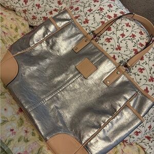 Coach Silver and Tan Women's Tote Bag